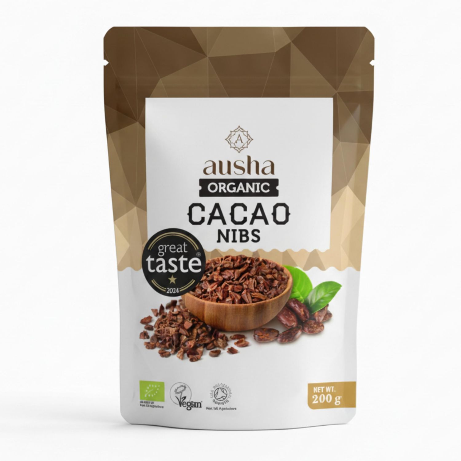 Ausha Organic Raw Cacao Nibs 200g - 1 GREAT TASTE AWARD 2024 - UK Certified Organic by Soil Association