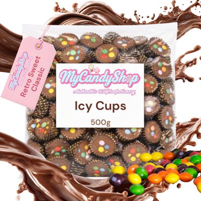 Icy Cups Chocolate 500g - Bite-sized Milk Chocolate Icy Cups Shells with Soft Fondant Filling, Smooth Melt-in-Middle Centre - Retro Sweets
