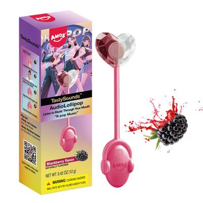 Amos Music Lollipop Candy, Audio Singing Lollies Sweets, 1x Bold Black-berry Flavor Easter Sweet Gift Musical Lollipops, Sugar Free Lollipops Individually Wrapped Perfect Party