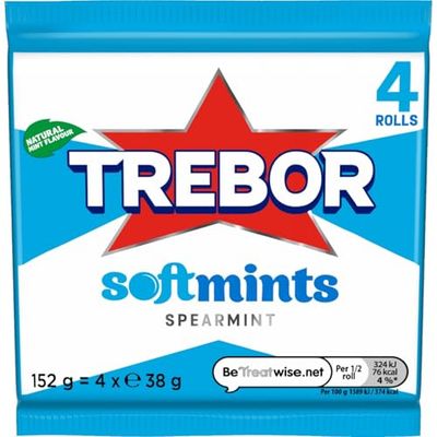 Trebor Softmints Spearmint Flavour Mint Sweets, 4 Pack Rolls, 152 g (Pack of 1)