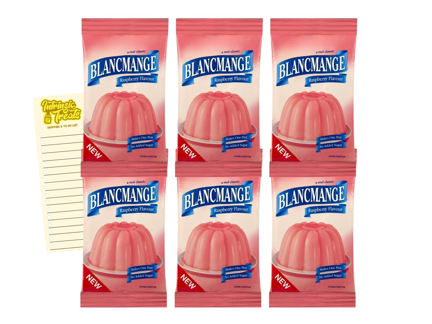 Dessert Bundle with Raspberry Blancmange 35g x6 and Intrinsic Treats Shopping List Card