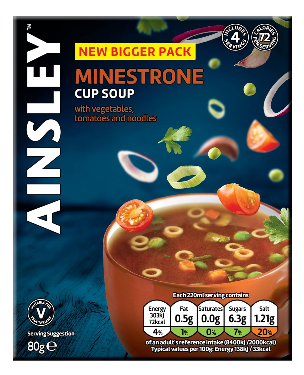 Ainsley Harriott Minestrone Cup Soup, Quick &amp; Convenient Instant Soup, Bulk Pack Multipack; Pack of 8 x 4 Servings