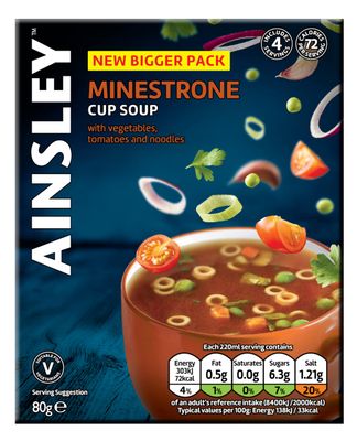 Ainsley Harriott Minestrone Cup Soup, Quick &amp; Convenient Instant Soup, Bulk Pack Multipack; Pack of 8 x 4 Servings