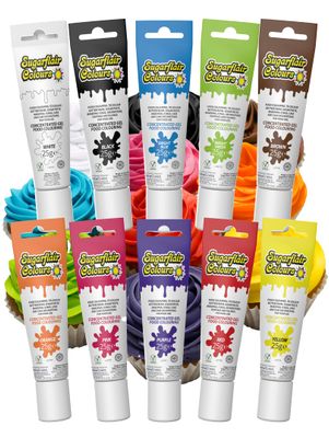 Sugarflair Essentials Food Colouring Gel Set, Multi 10x 25g - Concentrated Gel Food Dye for Cake Decorating, Buttercream, Fondant, Royal Icing - Vegan, Kosher, Bake-Stable