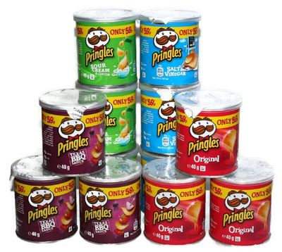 Pringles Pop &amp; Go Travel Box 12 x Multi Flavour Pots, Sour Cream &amp; Onion, Salt &amp; Vinegar, Texas BBQ, Original.