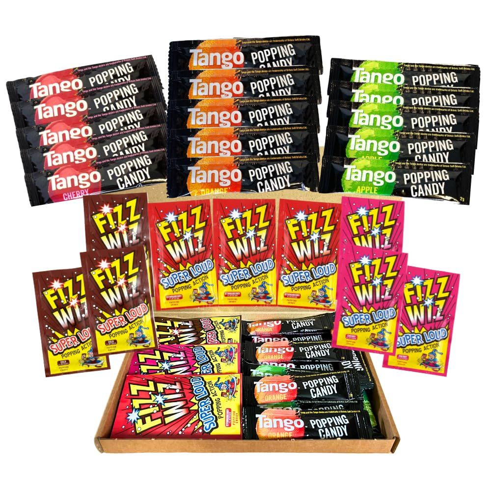 Ultimate Popping Candy Bundle 24 Pack Fizz Wiz &amp; Tango Variety Box Includes Every Flavour Strawberry, Cherry, Apple, Orange &amp; Cola Vegetarian &amp; Halal Sweets Letterbox Sized