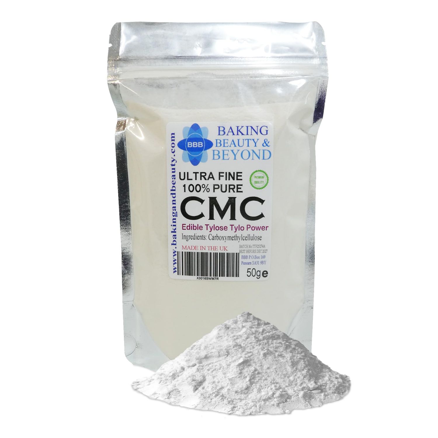 Baking Beauty and Beyond Powerful Edible Tylose Tylo Pure CMC Powder - Gum Tragacanth Glue Powder for Fondant, Gluten Free Gum Powder Perfect for Cake Frosting, Icing Sugar Paste (50gm)