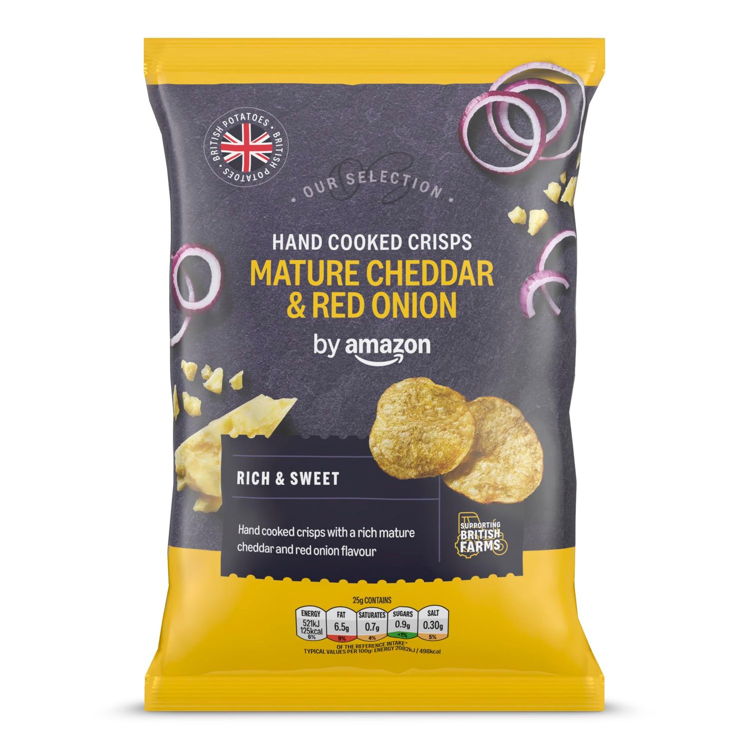 by Amazon Our Selection Hand Cooked Mature Cheddar &amp; Caramelised Onion Crisps, 150g