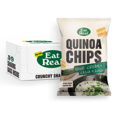Eat Real, Quinoa Crisps, Sour Cream &amp; Chive, 10 x 90g, Gluten-Free Crisps Multipack, Vegan-Friendly, Healthy Plant-Based Snacks, Chip Snacks