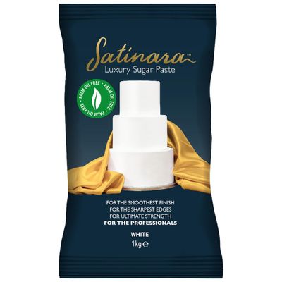 Satinara Luxury White Sugar Paste for Cakes and Bakes, Palm Oil Free, White Fondant Icing For Cake Covering - 1kg