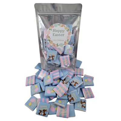 Easter Milk Chocolate Neapolitans Sweets Git Bag With 50x Easter Themed Egg &amp; Bunny Characters In Isley Creations Stand Up Resealable Pouch
