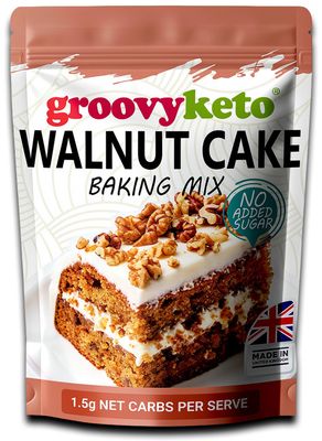 Groovy Keto Walnut Cake Cupcake Mix Low Carb Keto Friendly Sugar Free Only 1.5g Net Carbs Per slice Keto Baking Mix, Diabetic Friendly - 280g Pouch