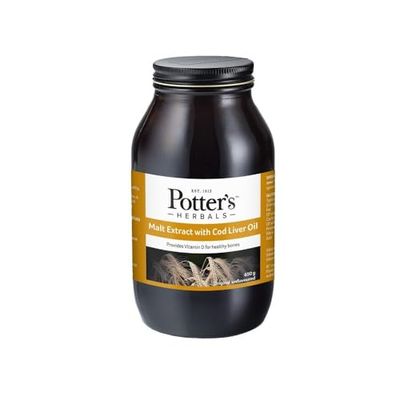 Potter's Malt with Cod Liver Oil 650 g Bottle Nature's Natural Sweetener in The Form of Maltose Providing a Valuable Source of Omega-3 Fatty acids and Vitamins A, D and E