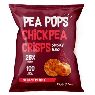 Pea Pops Healthy Chickpea Crisps - Low Calorie, Gluten Free, 28% Protein Snacks that are Popped Not Fried (18 x 23g, Smoky BBQ)