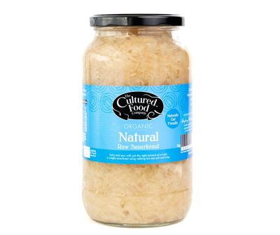 The Cultured Food Company - Organic Sauerkraut 1kg Jar - 100% Natural Ingredients- Raw &amp; Unpasteurised - Probiotic Rich - Traditionally Fermented Cabbage- Handmade - No Preservatives