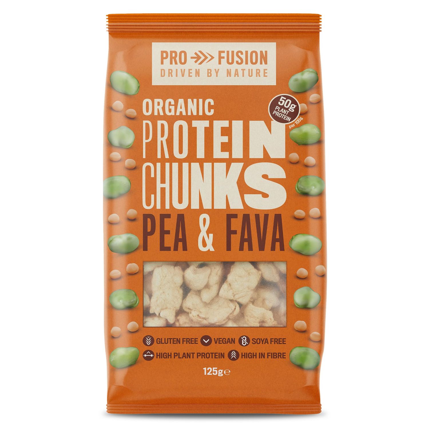 Profusion Organic Vegan Pea and Fava Protein Chunks, 125g - High Protein &amp; Gluten-Free - Soya-Free Meat Substitute