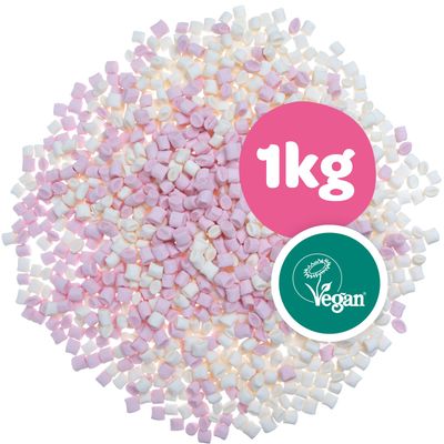 Freedom Vegan 1kg Bag Vanilla Mini Pink &amp; White Mini Marshmallows - Vegan Marshmallows UK/Vegetarian Marshmallows UK Natural Flavours &amp; Colours - Gelatine &amp; Gluten Free Vegan Sweets 1kg