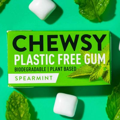 Chewsy Spearmint Plastic Free Gum Plant Based Sugar Free Aspartame-Free Xylitol Tooth Friendly Vegan Biodegradable Natural Chewing Gum 12 Packs