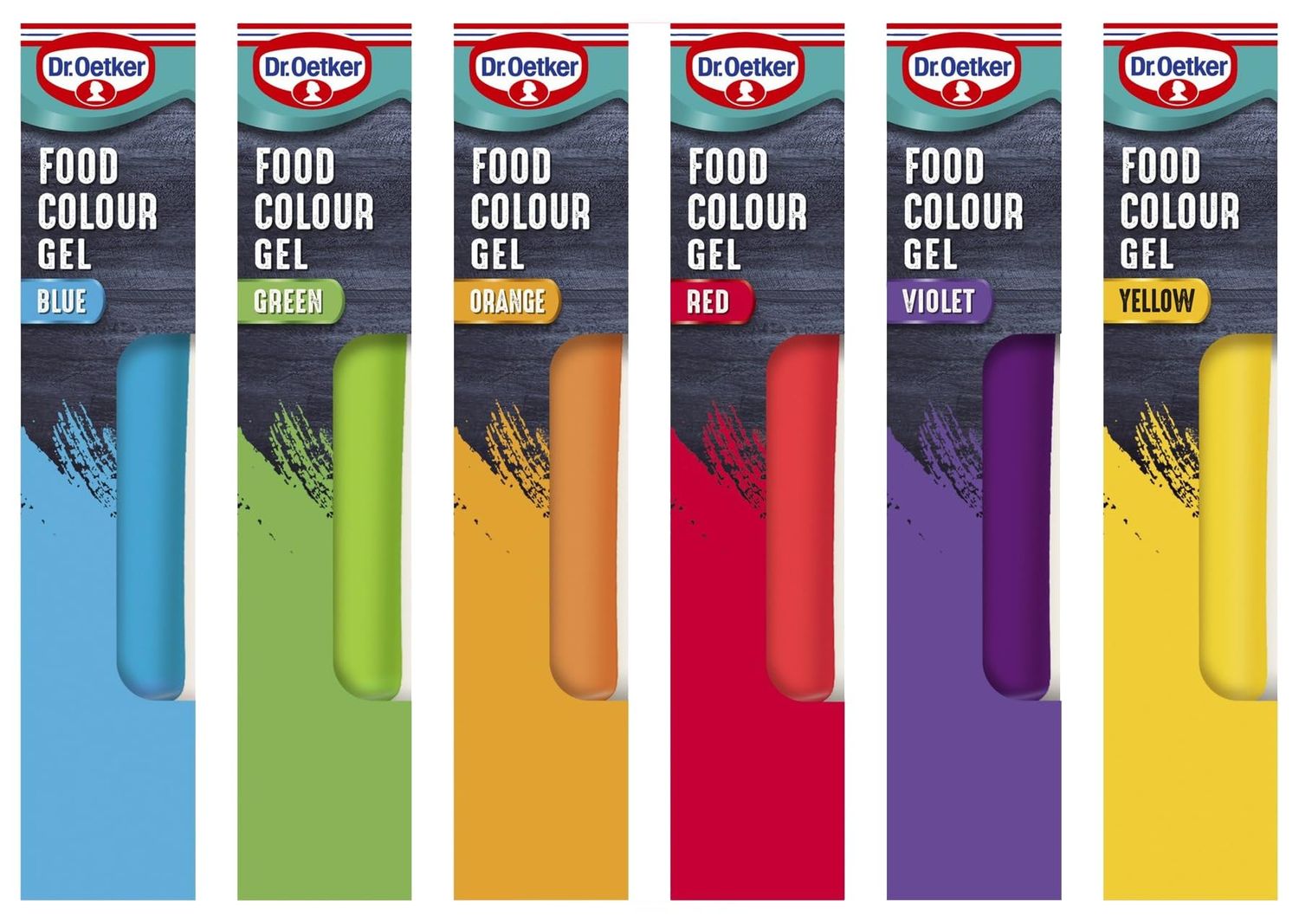 Dr. Oetker Rainbow Food Colouring Set of 6 Colours, Concentrated Gel Food Colouring, Easy to Use Squeezy Tubes, Transform Plain Cakes Into Bright, Eye-Catching Creations.