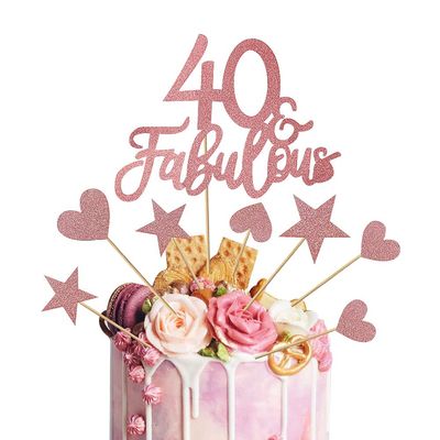kuou 13pcs 40 & Fabulous Cake Topper, 40th Birthday Cake Topper 40 and Fabulous Cake Toppers for Cheers 40th Happy Birthday Anniversary Party Cake Decorations