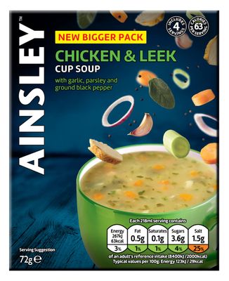 Ainsley Harriott Chicken &amp; Leek Cup Soup, Quick &amp; Convenient Instant Soup, Bulk Pack Multipack; Pack of 8 x 4 Servings