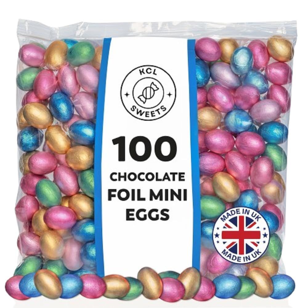 Foil Chocolate Mini Eggs - Pack of 100 Mixed Colour - Bulk Chocolate Eggs Easter Hunt Treats - Creamy Mini Chocolate Eggs for Easter Parties &amp; Celebrations