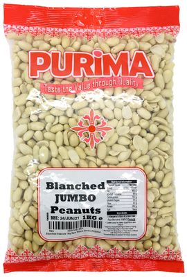 Blanched Peanuts 1Kg - Raw Whole JUMBO Nuts - 100% Natural Large Bag Blanch Edible Nut - Protein Keto Paleo - Unsalted Unroasted Skinless Shelled - for Making Peanut Butter &amp; Roasting Non GMO PURIMA
