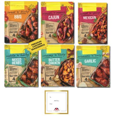 Chicken Seasoning Bundle Includes Magi So Juicy Mix 6 - BBQ, Butter, Garlic, Mexican, Mixed Herbs and Cajun Chicken Magi Seasoning Mixes By The Great British Kitchen