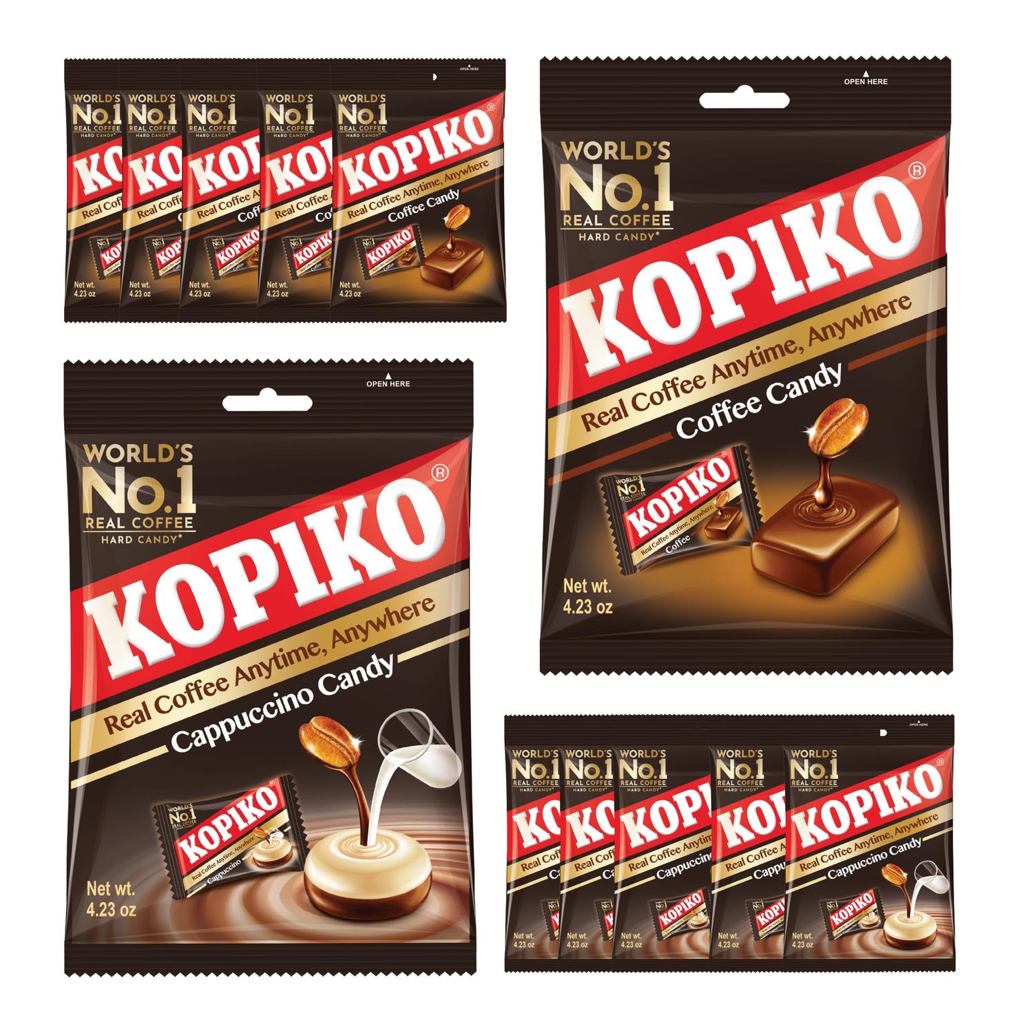 Kopiko Assorted Candy 100g x 12 Pack - 6 Coffee &amp; 6 Cappuccino Hard Sweets Instant Coffee Flavoured Candy