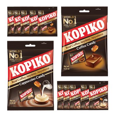 Kopiko Assorted Candy 100g x 12 Pack - 6 Coffee &amp; 6 Cappuccino Hard Sweets Instant Coffee Flavoured Candy