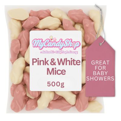 Pink and White Mice 500g Chocolate Treats, Smooth Melt-in-Mouth for Parties and Baby Showers, ideal as pick and mix sweets or a sweets gift box Pink and White Mice 500g Chocolate Treats, Smooth Melt-in-Mouth for Parties and Baby Showers, ideal as pick and mix sweets or a sweets gift box