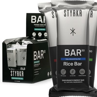 Styrkr BAR50 Energy Bars - Pack of 12 Rice Bars for Cycling &amp; Running - Mixed Flavours Pack - Approved by Endurance Athletes - 50g of Carbs via Advanced Dual-Carb Formulation - 12x Pack