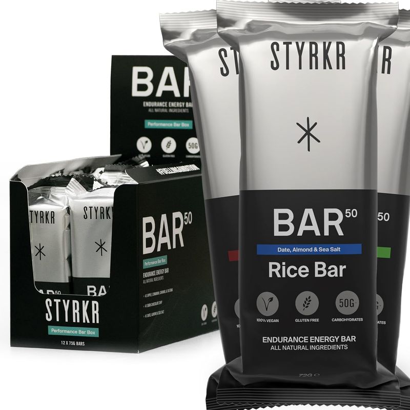 Styrkr BAR50 Energy Bars - Pack of 12 Rice Bars for Cycling &amp; Running - Mixed Flavours Pack - Approved by Endurance Athletes - 50g of Carbs via Advanced Dual-Carb Formulation - 12x Pack