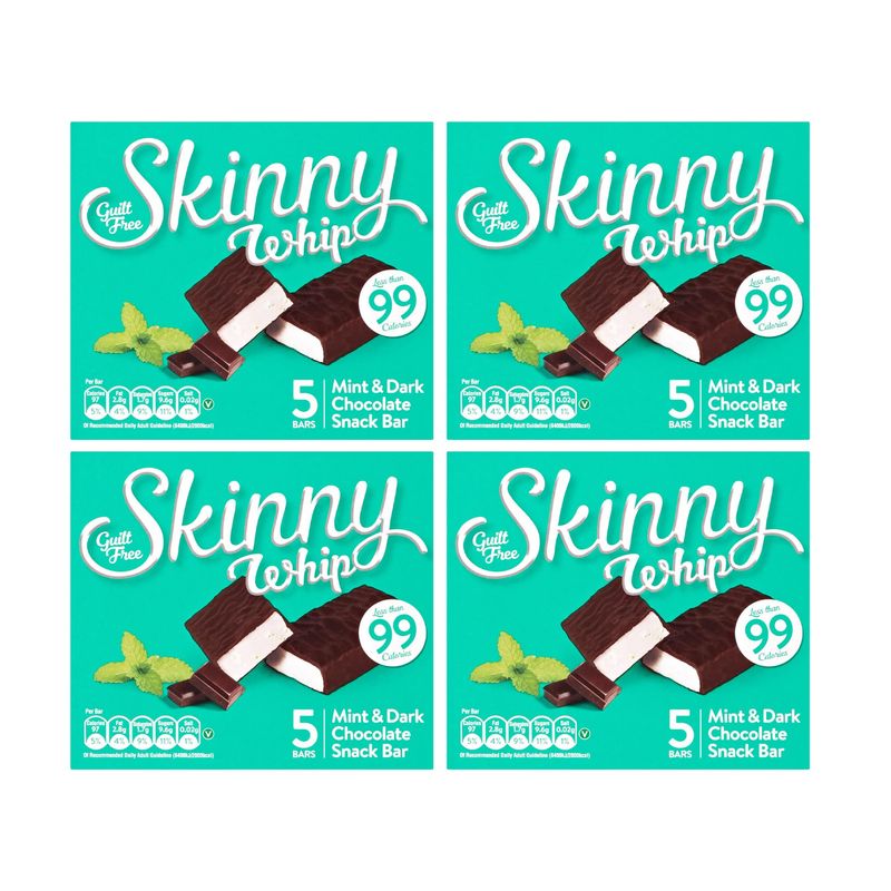 New Skinny Whip Snack bars less than 99 Calories 5 Variations Multi-Pack (Mint &amp; Dark Chocolate, 4 Boxes)