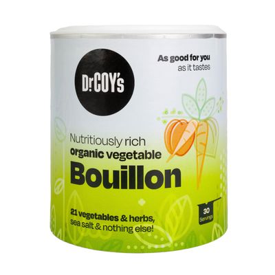 Dr. Coy's Organic Vegetable Bouillon Powder 150g - Gluten Free, Vegan Broth for Vegetable Stock, Soups and Sauces - Rich in Organic Vegetables - Ideal for Cooking &amp; Seasoning