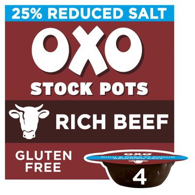 OXO Reduced Salt Beef Stock Pot - Rich Flavour, Less Salt, Ideal for Gravy, Stews, Casseroles &amp; Holiday Cooking, 4 x 20 g (80 g Total)