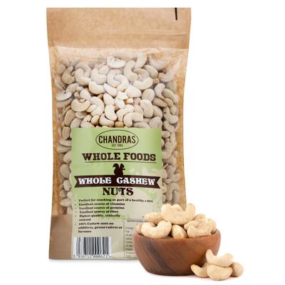 Chandra Whole Foods -Whole Cashew Nuts 1KG -Low-GI Quality Raw Deshelled Cashew Nuts for Snacking, Curries, Smoothies, Baking, Cooking &amp; Gravies - Gluten-Free &amp; Keto, Rich in Protein, Vitamins &amp; Fibre