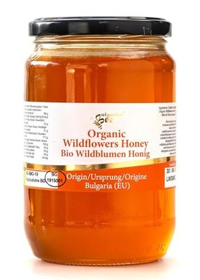 900 g Organic Wildflower Honey - Pure, Unheated, Single Source - Rich Taste & Natural Flavour - 100% Raw & Unprocessed - Premium Quality, Sustainably Harvested (900, Wildflowers)