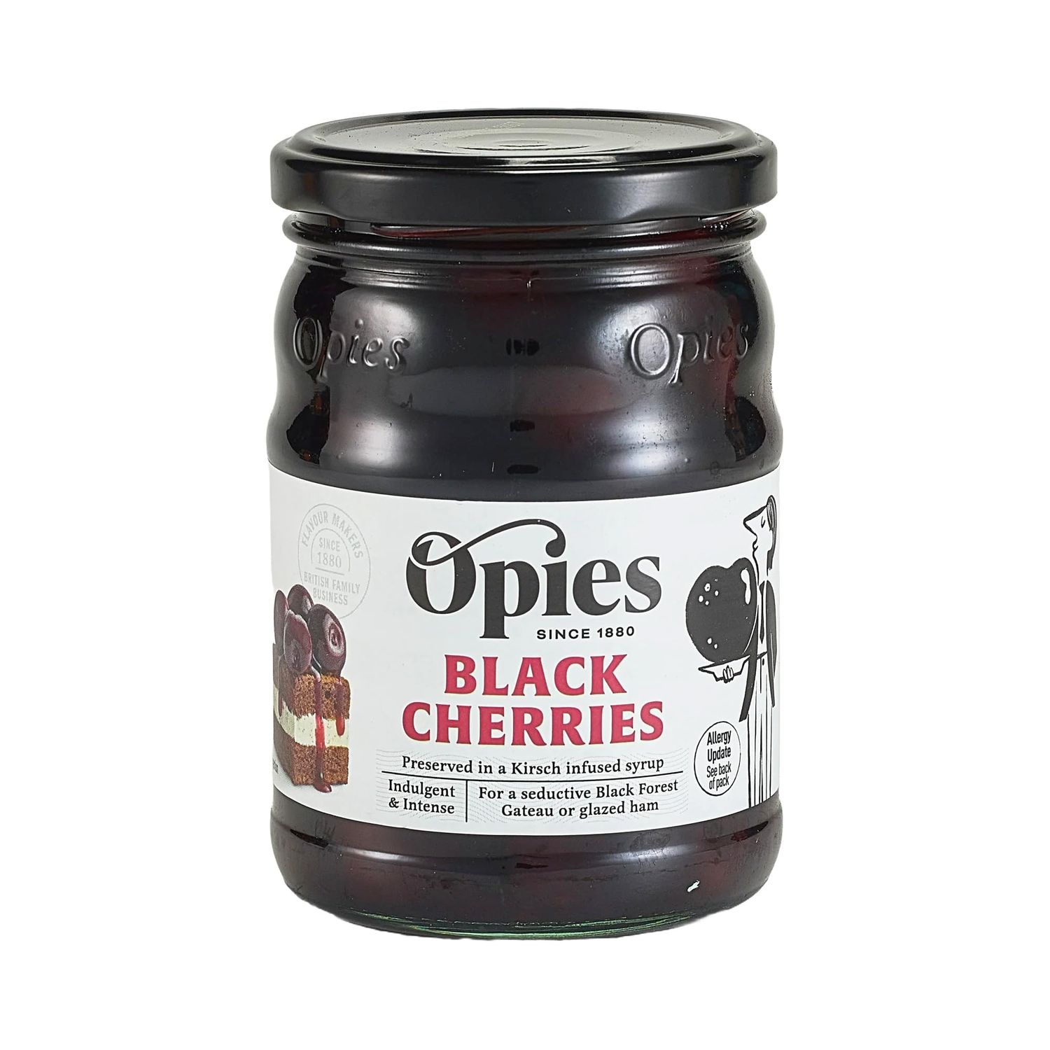 Opies Black Cherries &amp; Kirsch 390g