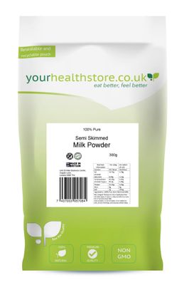 yourhealthstore 100% Pure Semi Skimmed Milk Powder 300g, Made in Britain with British Milk, Low in Fat, No Additives, No Soy Lecithin, No Bovaer, Vegetarian, (Recyclable Pouch)