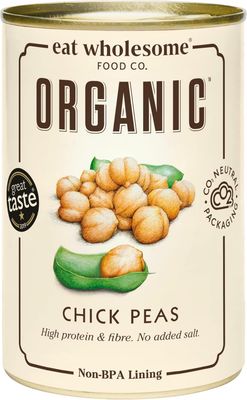 Eat Wholesome Organic Chick Peas, 400g (Pack of 12) - In Water, Pre-Cooked, No Added Salt, 100% Natural, Source of Protein, Vegan, Non-BPA Lining