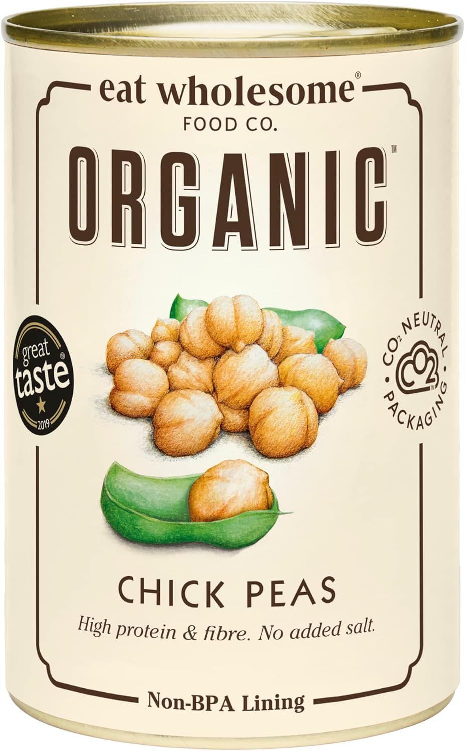 Eat Wholesome Organic Chick Peas, 400g (Pack of 12) - In Water, Pre-Cooked, No Added Salt, 100% Natural, Source of Protein, Vegan, Non-BPA Lining