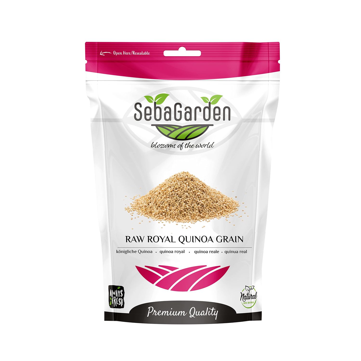 Seba Garden Organic Royal Quinoa, 100% Royal Bolivian Whole Grain Gluten Free, Keto Friendly, Source of Protein, High Fiber Content, Source of Iron, Non GMO (1 Kg)