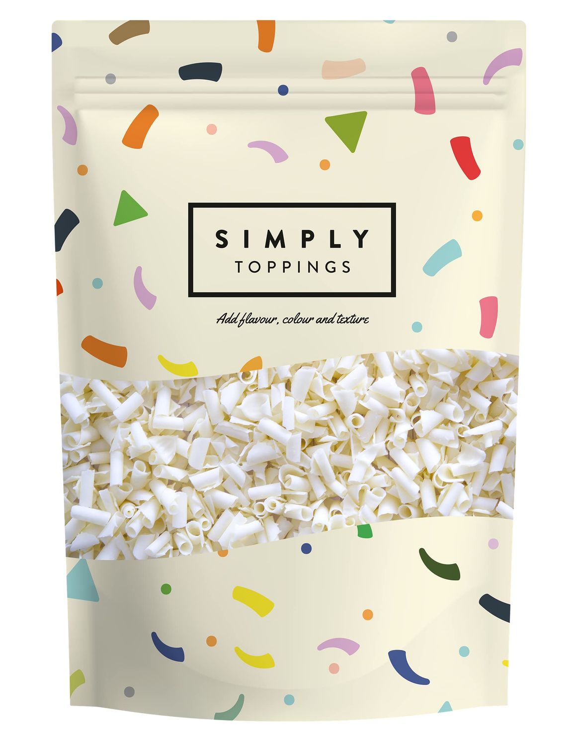 Simply White Chocolate Curls, Chocolate Sprinkles for Cake Decoration, Ice Cream, Frappes, Milkshakes &amp; Hot Chocolate Toppings, Suitable for Vegetarians (300g)