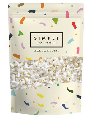 Simply White Chocolate Curls, Chocolate Sprinkles for Cake Decoration, Ice Cream, Frappes, Milkshakes & Hot Chocolate Toppings, Suitable for Vegetarians (300g)