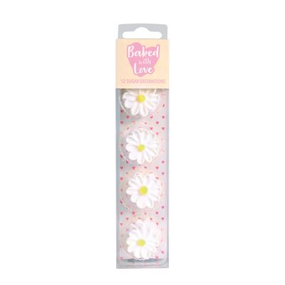 Baked With Love - Handmade Edible Sugar Cupcake Decorations, 12 Pieces - Daisy Sugar Pipings