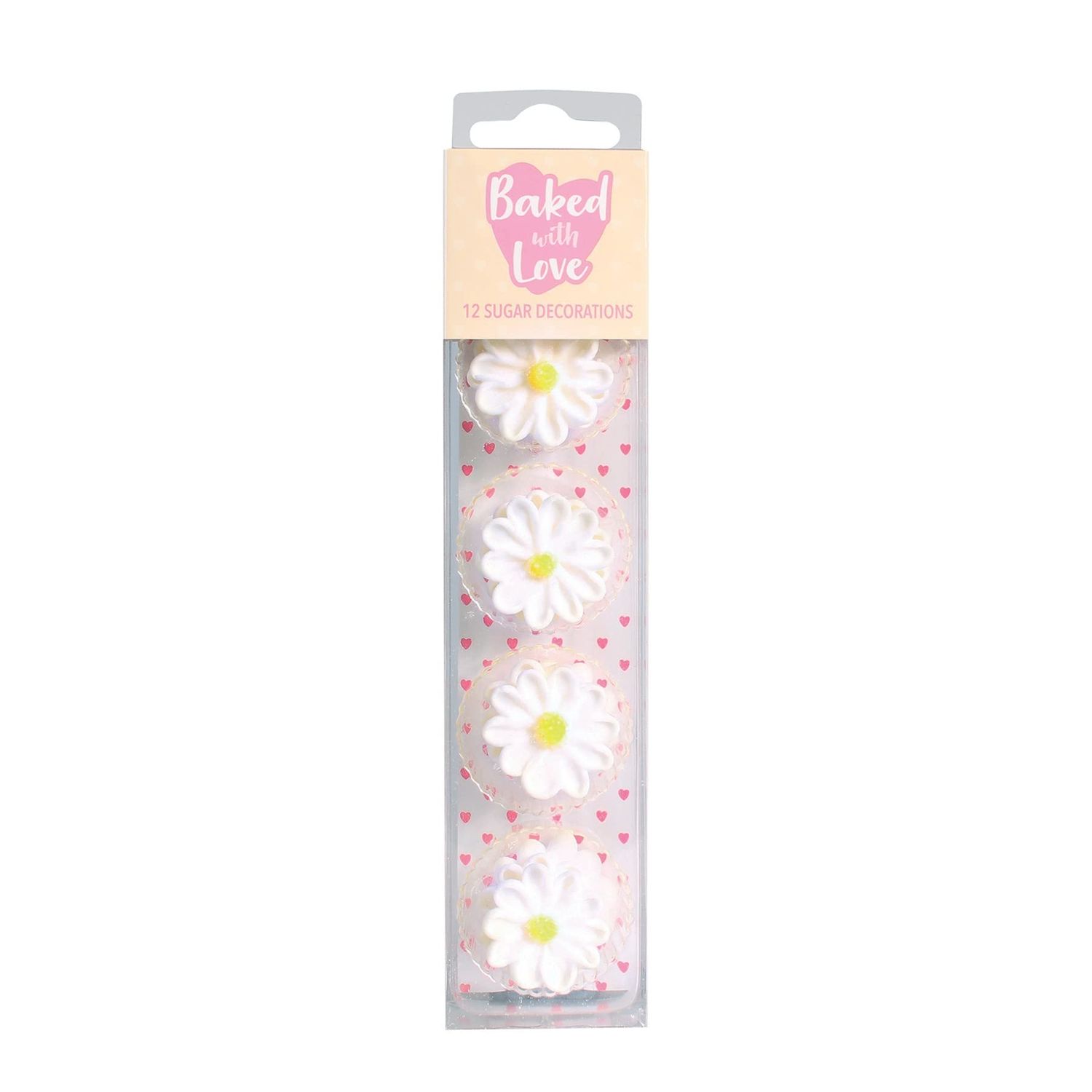 Baked With Love - Handmade Edible Sugar Cupcake Decorations, 12 Pieces - Daisy Sugar Pipings