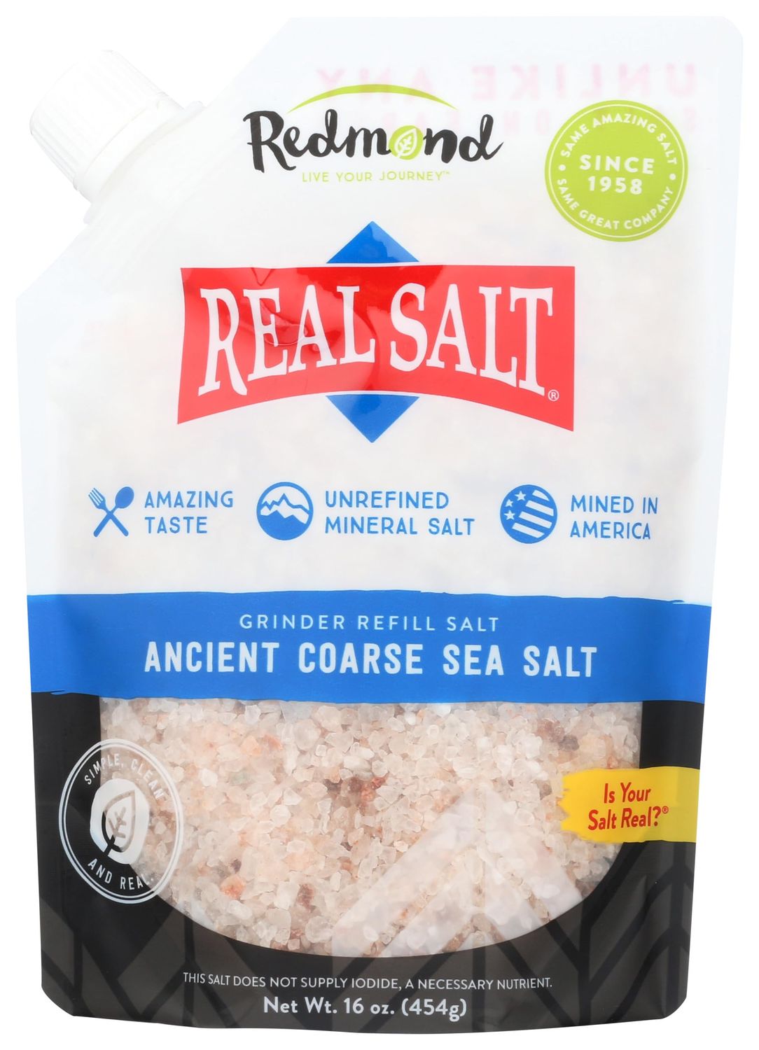 Redmond Real Sea Salt - Natural Unrefined Organic Gluten Free Coarse, 16 Ounce Pouch (1 Pack)