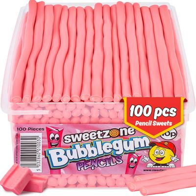 Sweetzone Bubblegum Pencils Tub, Pencil Sweets, 100 pc, Halal Sweet, Wine gums, American Gum, British Sweets, Sweet Pie, Licorice Liquorice Allsorts, Irresistible for Candy Lovers Sweetzone Bubblegum Pencils Tub, Pencil Sweets, 100 pc, Halal Sweet, Wine gums, American Gum, British Sweets, Sweet Pie, Licorice Liquorice Allsorts, Irresistible for Candy Lovers
