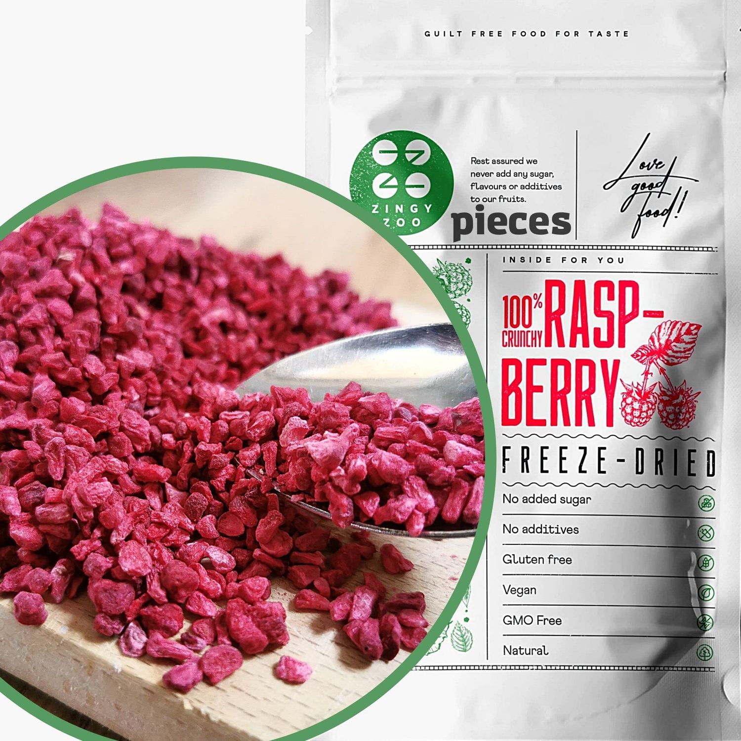 Freeze Dried Raspberry Pieces Pure Premium Dried Raspberries Real Food Fruit Bits Instead of Raspberry Flavouring or Frozen Berry Powder Raw Vegan Freeze Dried Raspberry Crumb ZingyZoo (100g)